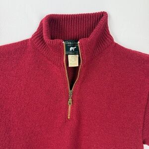 Norlender Norway Ski Sweater M Red Wool Blend Quarter Zip Pullover Excellent